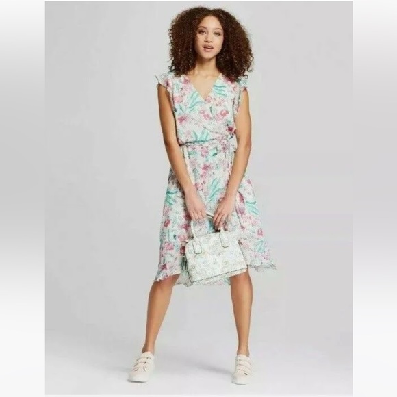 Floral Midi Flutter Sleeve Wrap Style Dress - A New Day - Picture 1 of 7